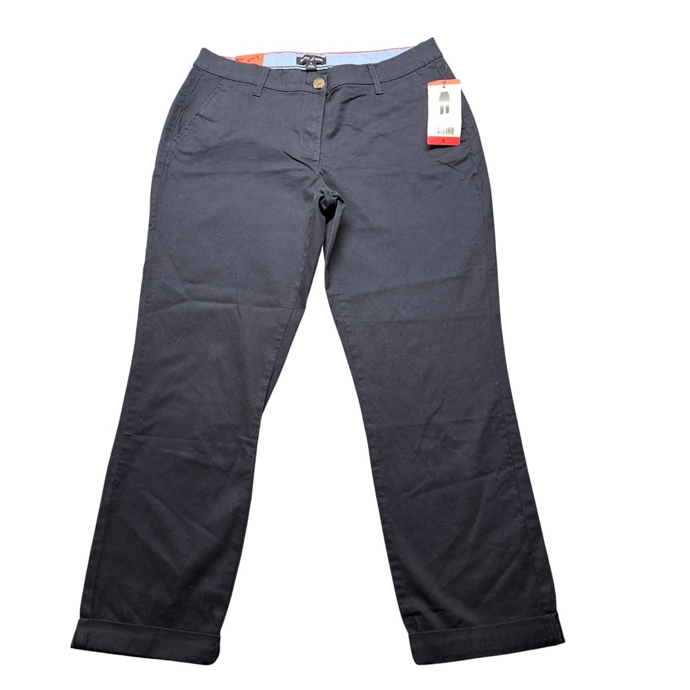 NWT Nautica Jeans Co Womens Navy Blue Stretch Cotton Chino Pants Size 8 Preppy